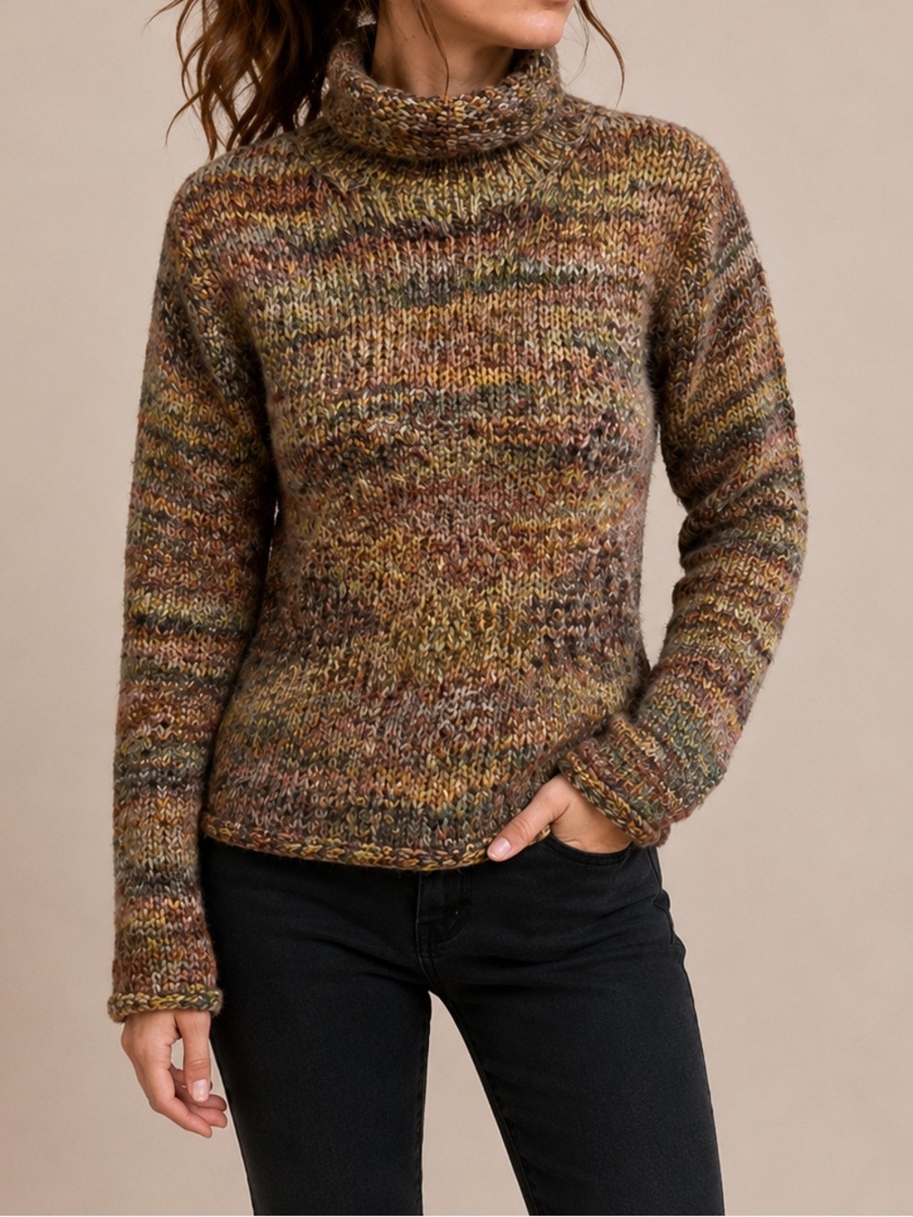Columbia WOOL Blend Brown Marled earth tones Knit Turtleneck Sweater